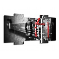 Canvas schilderij Gitaar | Zwart, Grijs, Rood | 120x65 5Luik
