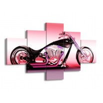 Canvas schilderij Motor | Paars, Roze, Zwart | 125x70cm 5Luik