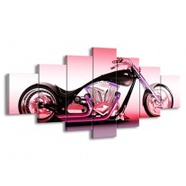 Canvas schilderij Motor | Paars, Roze, Zwart | 210x100cm 7Luik