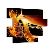 Canvas schilderij Auto | Oranje, Goud, Zwart | 115x85cm 4Luik