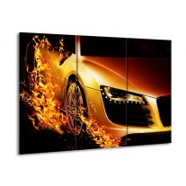 Canvas schilderij Auto | Oranje, Goud, Zwart | 90x60cm 3Luik