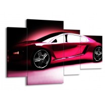 Canvas schilderij Auto | Roze, Zwart, Wit | 120x75cm 4Luik