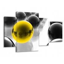 Glas schilderij Ballen | Zwart, Wit, Geel | 120x75cm 4Luik