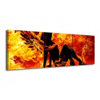Glas schilderij Vrouw | Zwart, Oranje, Geel | 120x40cm 3Luik