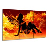 Glas schilderij Vrouw | Zwart, Oranje, Geel | 165x100cm 3Luik