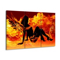 Glas schilderij Vrouw | Zwart, Oranje, Geel | 90x60cm 3Luik