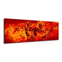 Glas schilderij Draak | Zwart, Oranje, Geel | 120x40cm 3Luik