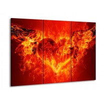 Glas schilderij Hart | Zwart, Oranje, Geel | 90x60cm 3Luik