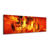 Glas schilderij Draak | Zwart, Oranje, Geel | 150x50cm 3Luik