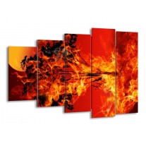 Canvas schilderij Vuur | Zwart, Oranje, Geel | 150x100cm 5Luik