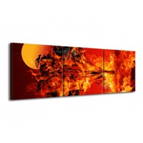 Glas schilderij Vuur | Zwart, Oranje, Geel | 150x50cm 3Luik