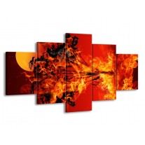 Canvas schilderij Vuur | Zwart, Oranje, Geel | 150x80cm 5Luik