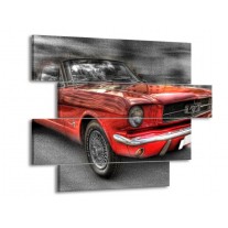 Canvas schilderij Mustang | Zwart, Grijs, Rood | 115x85cm 4Luik