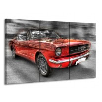 Canvas schilderij Mustang | Zwart, Grijs, Rood | 165x100cm 3Luik
