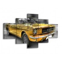 Canvas schilderij Mustang | Zwart, Grijs, Geel | 125x70cm 5Luik