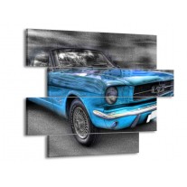Canvas schilderij Mustang | Zwart, Grijs, Blauw | 115x85cm 4Luik