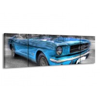 Canvas schilderij Mustang | Zwart, Grijs, Blauw | 170x50cm 3Luik