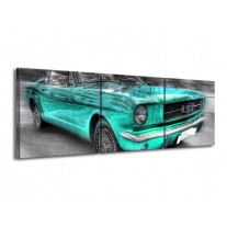 Canvas schilderij Mustang | Zwart, Grijs, Blauw | 150x50cm 3Luik