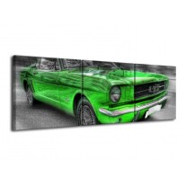Canvas schilderij Mustang | Zwart, Grijs, Groen | 120x40cm 3Luik