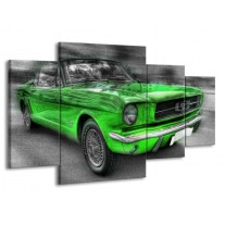 Canvas schilderij Mustang | Zwart, Grijs, Groen | 160x90cm 4Luik