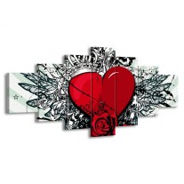 Canvas schilderij Hart | Zwart, Rood, Wit | 210x100cm 7Luik