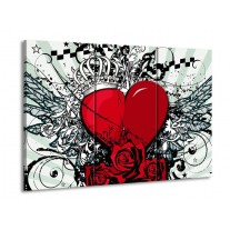 Glas schilderij Hart | Zwart, Rood, Wit | 90x60cm 3Luik