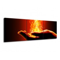 Glas schilderij Hand | Zwart, Oranje, Geel | 120x40cm 3Luik