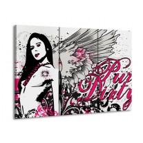 Canvas schilderij Popart | Zwart, Roze, Wit | 90x60cm 3Luik