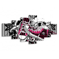 Canvas schilderij Popart | Zwart, Roze, Wit | 210x100cm 7Luik