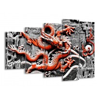 Canvas schilderij Draak | Rood, Grijs, Wit | 150x100cm 5Luik