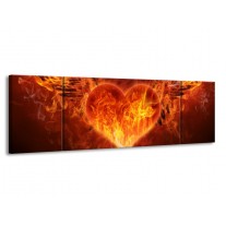 Glas schilderij Hart | Rood, Geel, Oranje | 170x50cm 3Luik