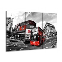 Glas schilderij London | Zwart, Grijs, Rood | 90x60cm 3Luik