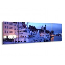 Glas schilderij Boot | Blauw, Wit, Grijs | 170x50cm 3Luik