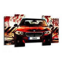 Canvas schilderij BMW | Zwart, Rood, Wit | 120x65 5Luik
