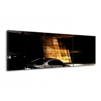 Canvas schilderij BMW | Zwart, Goud, Wit | 150x50cm 3Luik