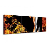 Glas schilderij Lichaam | Geel, Oranje, Zwart | 150x50cm 3Luik