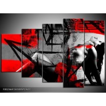 Klok schilderij Lichaam | Rood, Grijs, Zwart | 150x100cm 5Luik
