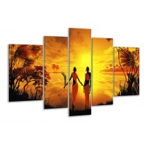Glas schilderij Afrika | Geel, Oranje, Zwart | 170x100cm 5Luik