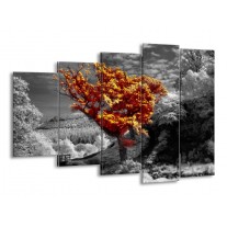 Glas schilderij Boom | Oranje, Grijs, Wit | 150x100cm 5Luik