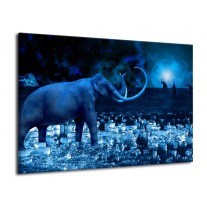 Canvas schilderij Olifant | Blauw, Wit, Zwart | 70x50cm 1Luik