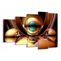 Glas schilderij Abstract | Goud, Blauw, Geel | 150x100cm 5Luik