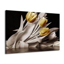 Canvas schilderij Tulpen | Geel, Wit, Zwart | 70x50cm 1Luik