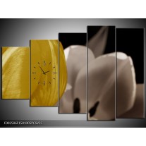 Klok schilderij Tulp | Geel, Grijs, Wit | 150x100cm 5Luik