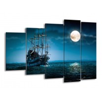 Glas schilderij Boot | Blauw, Wit, Zwart | 150x100cm 5Luik