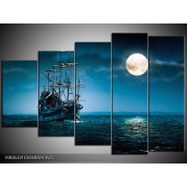 Klok schilderij Boot | Blauw, Wit, Zwart | 150x100cm 5Luik