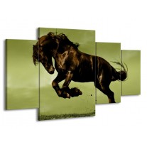 Canvas schilderij Paard | Bruin, Groen, Zwart | 160x90cm 4Luik