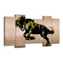 Canvas schilderij Paard | Bruin, Groen, Zwart | 120x65 5Luik
