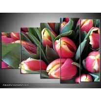 Klok schilderij Tulp | Roze, Groen, Geel | 150x100cm 5Luik