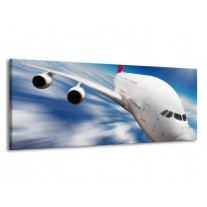 Canvas schilderij Vliegtuig | Wit, Blauw, Rood | 145x58cm 1Luik