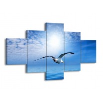 Canvas schilderij Vogel | Wit, Blauw | 125x70cm 5Luik